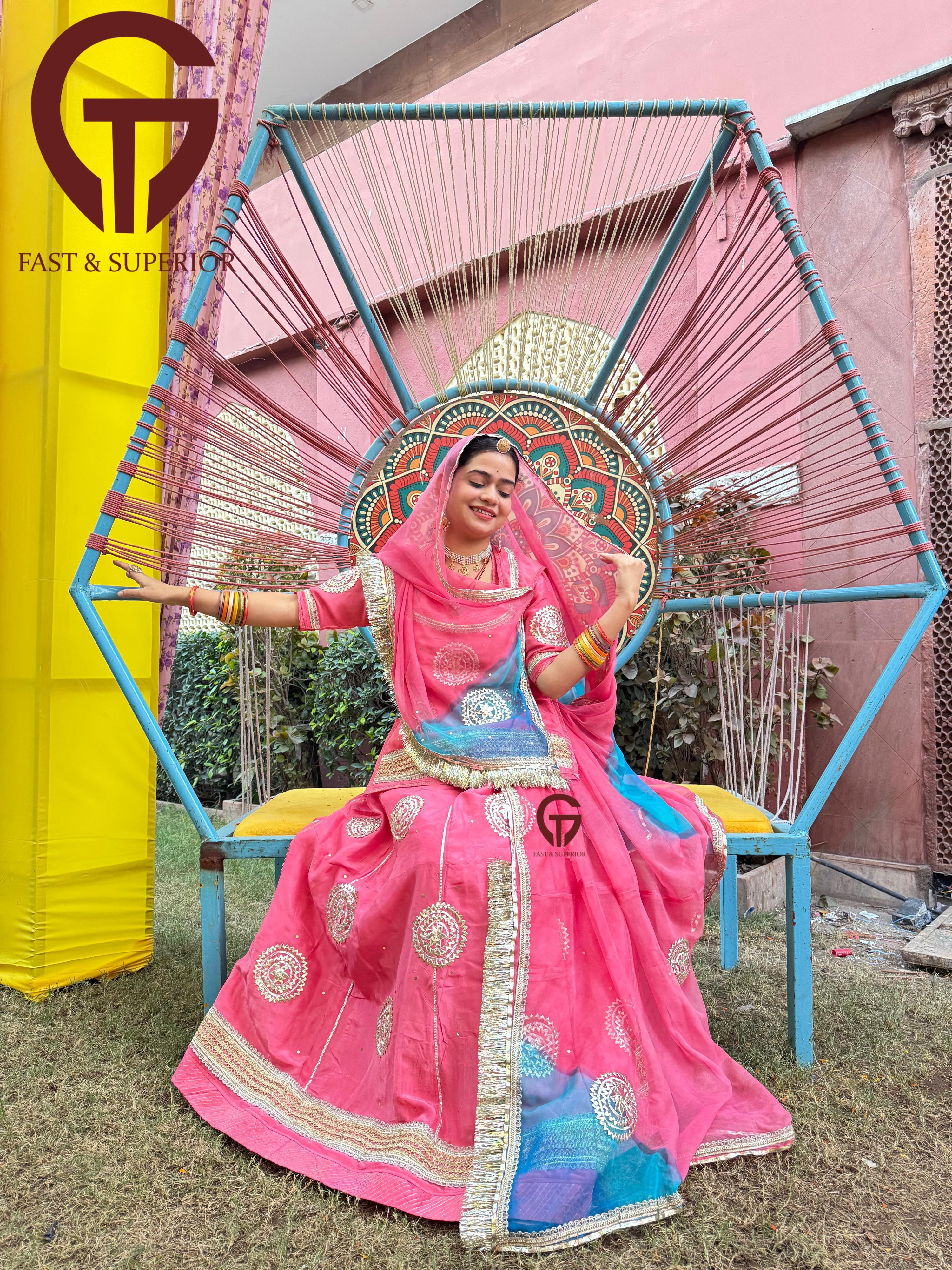 Deep pink colour rajputi poshak