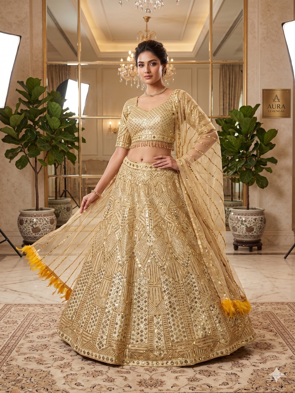 Premium Soft Net Dori Coding Sequins Lehenga Choli with Feather Lace Dupatta | Bridal & Wedding Wear