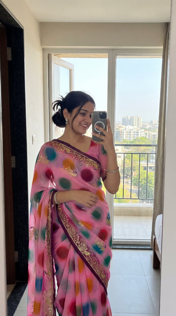 Rajwadi Georgette Sequence Work Saree (5.50m) – Home Washable | 6 Piece Set