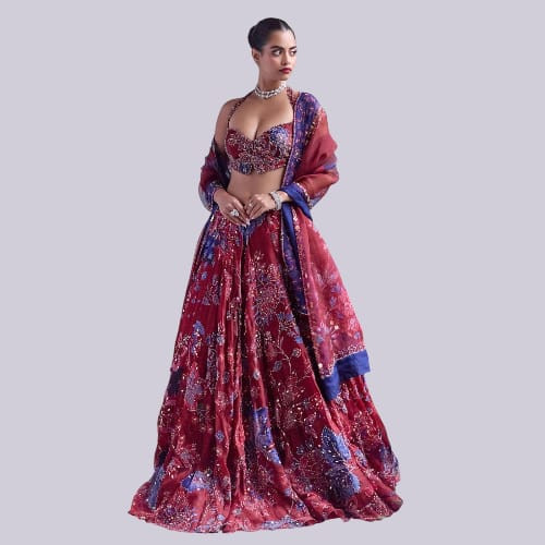 Premium Taby Silk Lehenga Set: Sequins, Hand Mirror Work, 3.5M Flair - Wedding/Festive