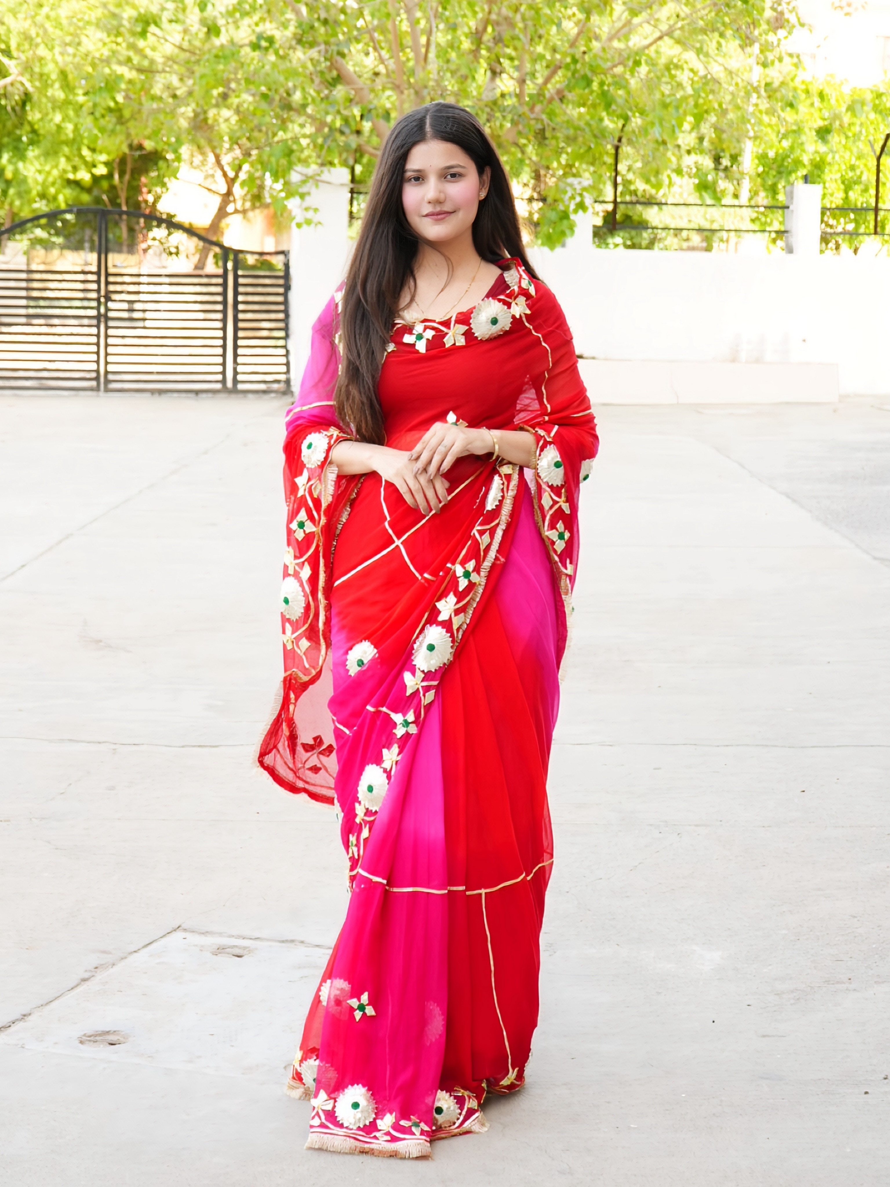 Pure Chiffon Rajputi Style Darbari Saree With Blouse
