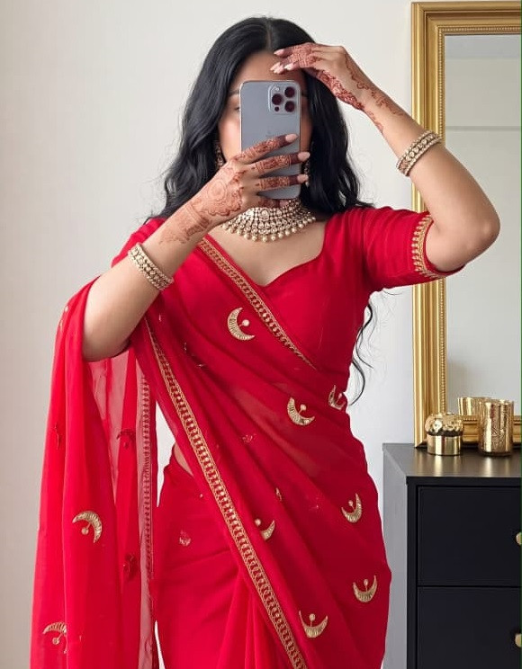 Karwa Chauth Spacial Georgette Saree with Star & Moon Work