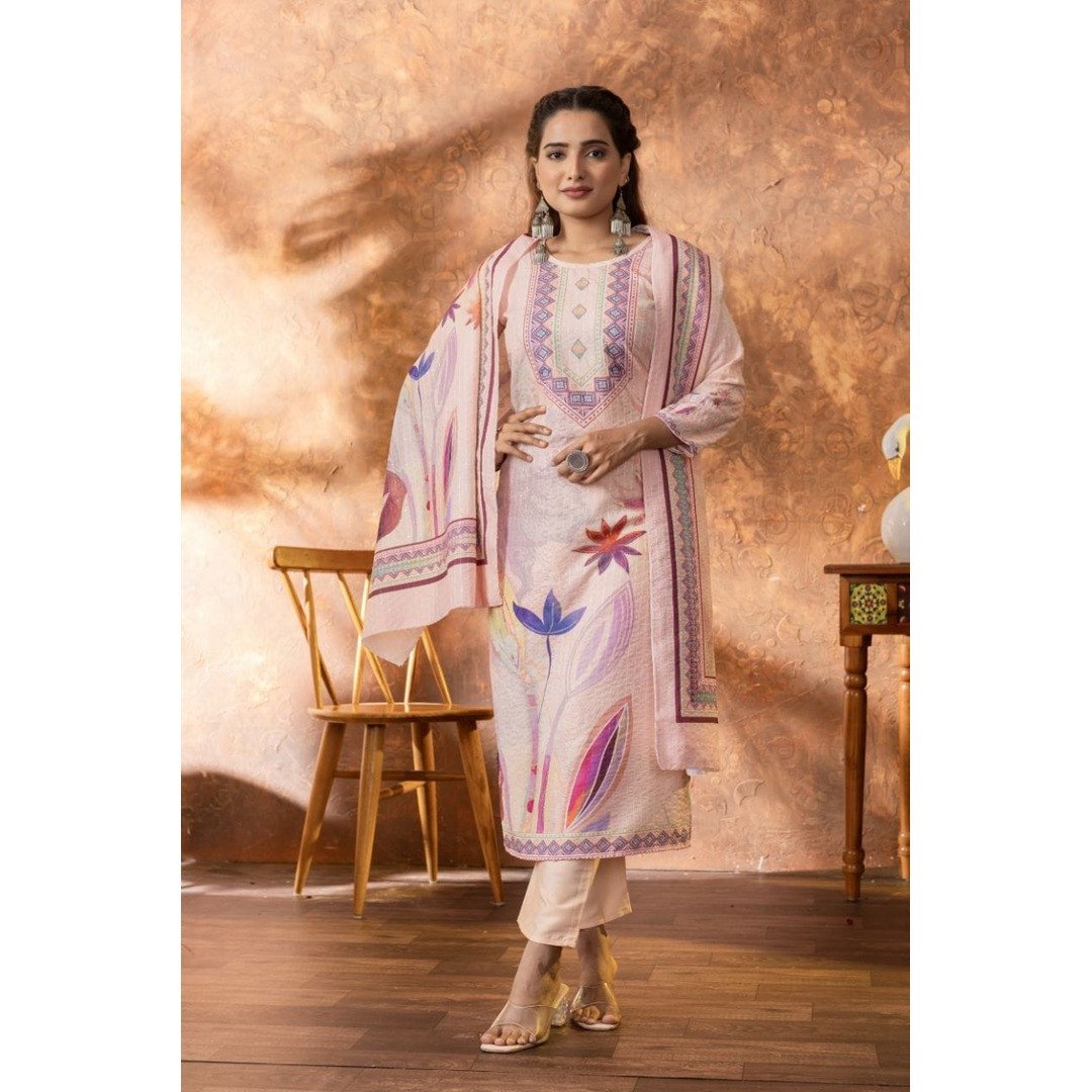 Pakistani Suit with Digital Prints & Sequin Embroidery – Maslin Fabric, 3-Piece Set