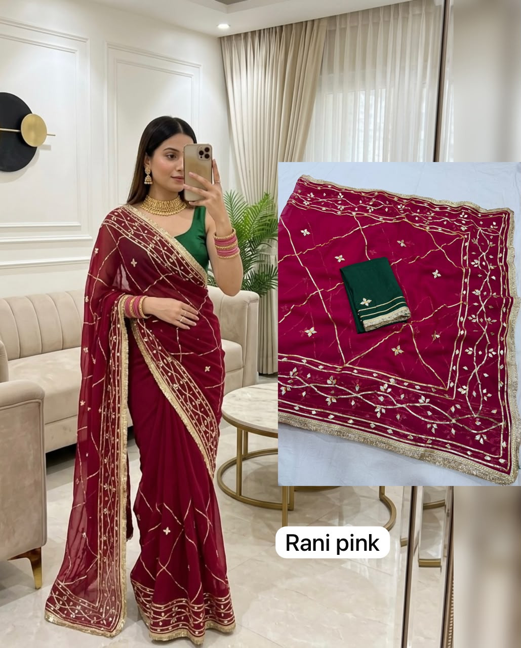Kacha Gotta Royal Georgette Saree - Premium Silk Weave, Elegant Indian Sari
