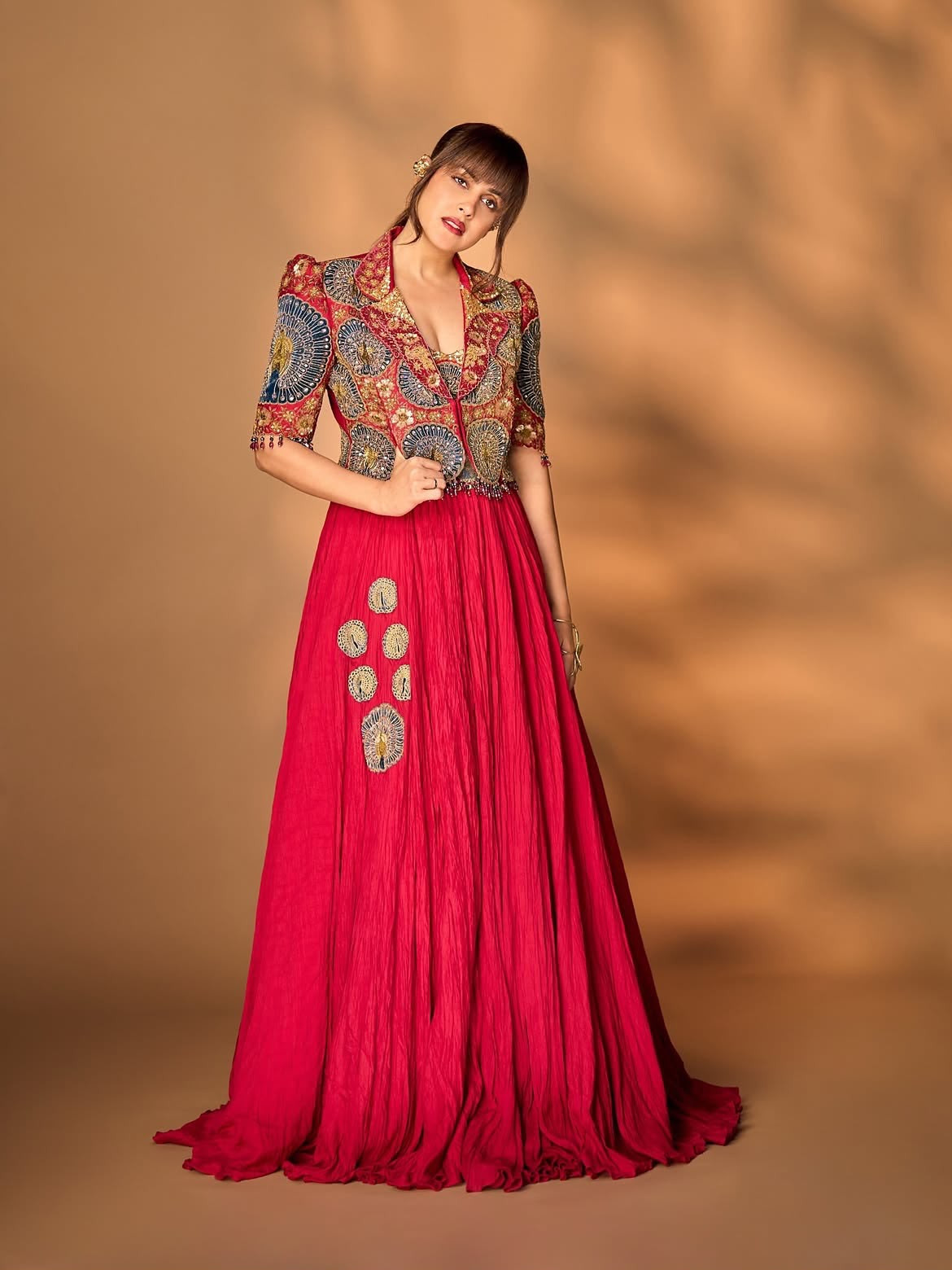 Red Rangoli Crush Silk Lehenga Koti Set with Embroidery Sequins Work