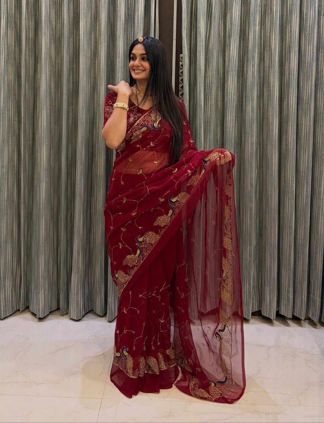 The Peacock- Vintage Look Royal Georgette Saree