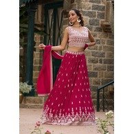 Embroidered Semi-Stitched Georgette Lehenga Choli with Dupatta