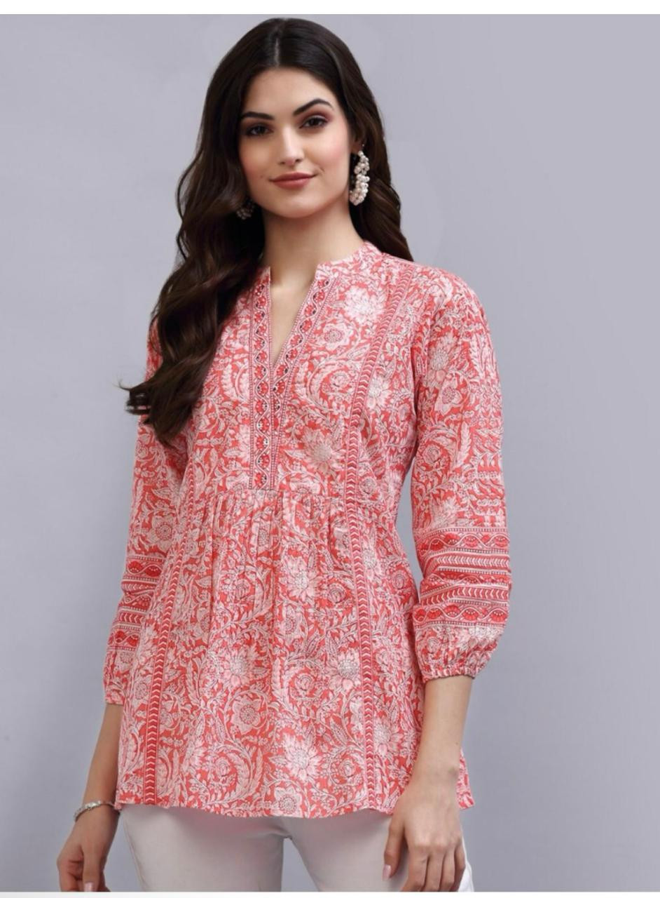 Pink Women's Floral Printed Cotton Top