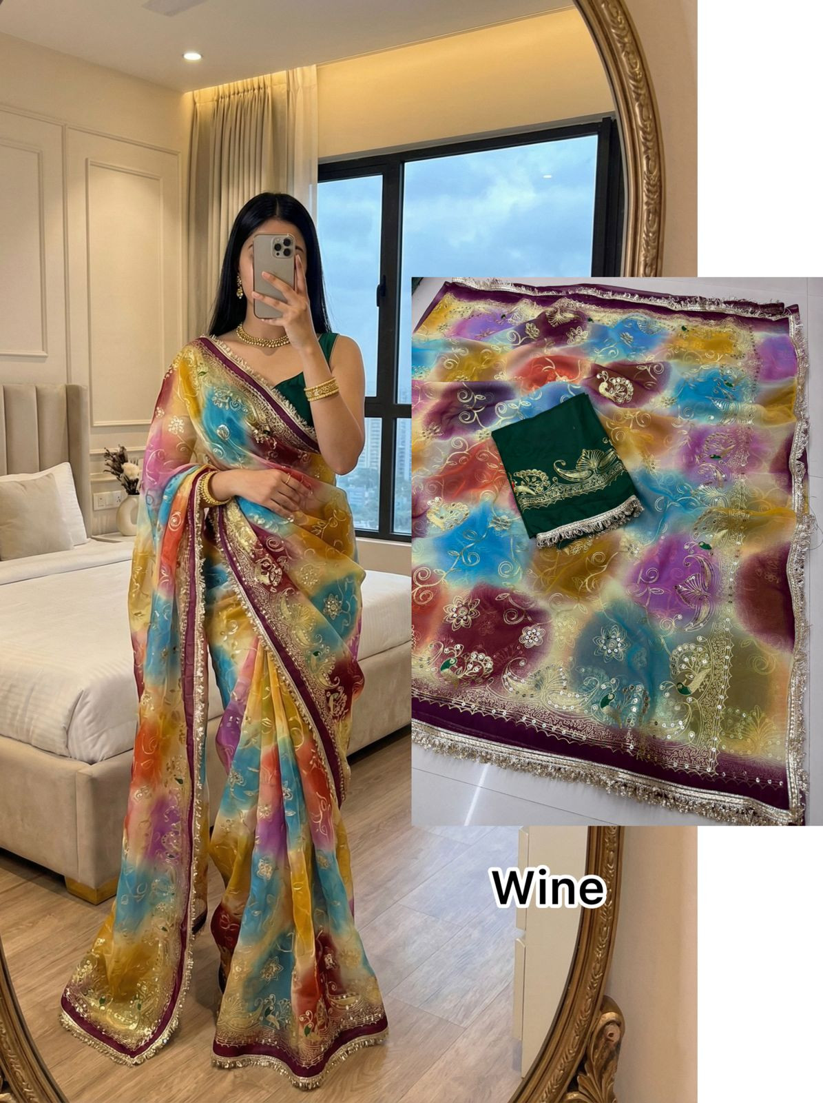 Premium Royal Georgette Saree with Sequin Kasab Work