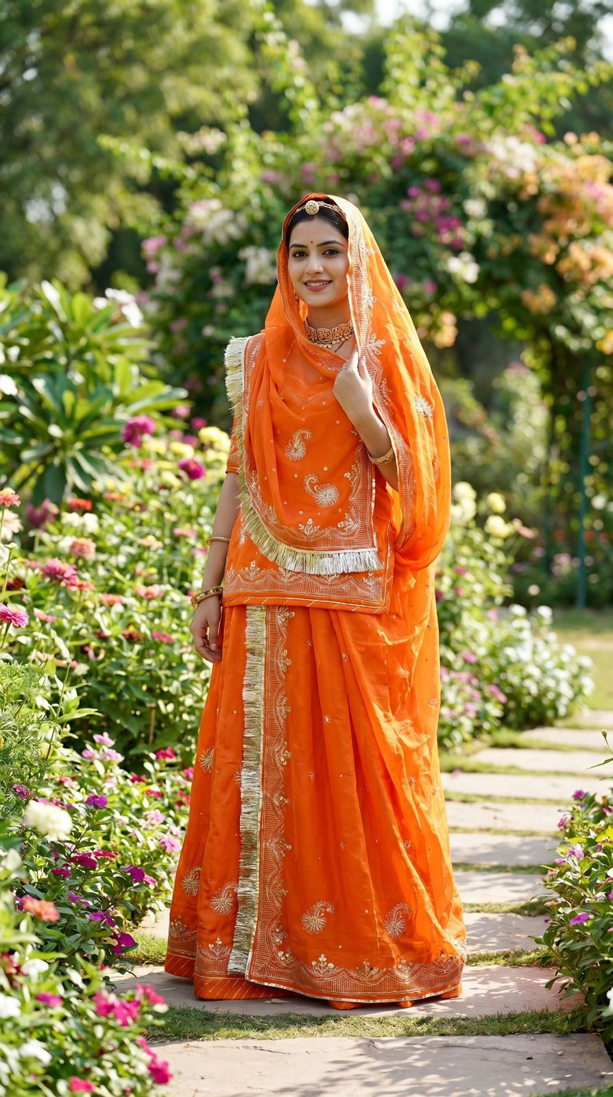 Designer Semi-Stitched Rajputi Poshak - Satin with Pure Hamrahi Odhna
