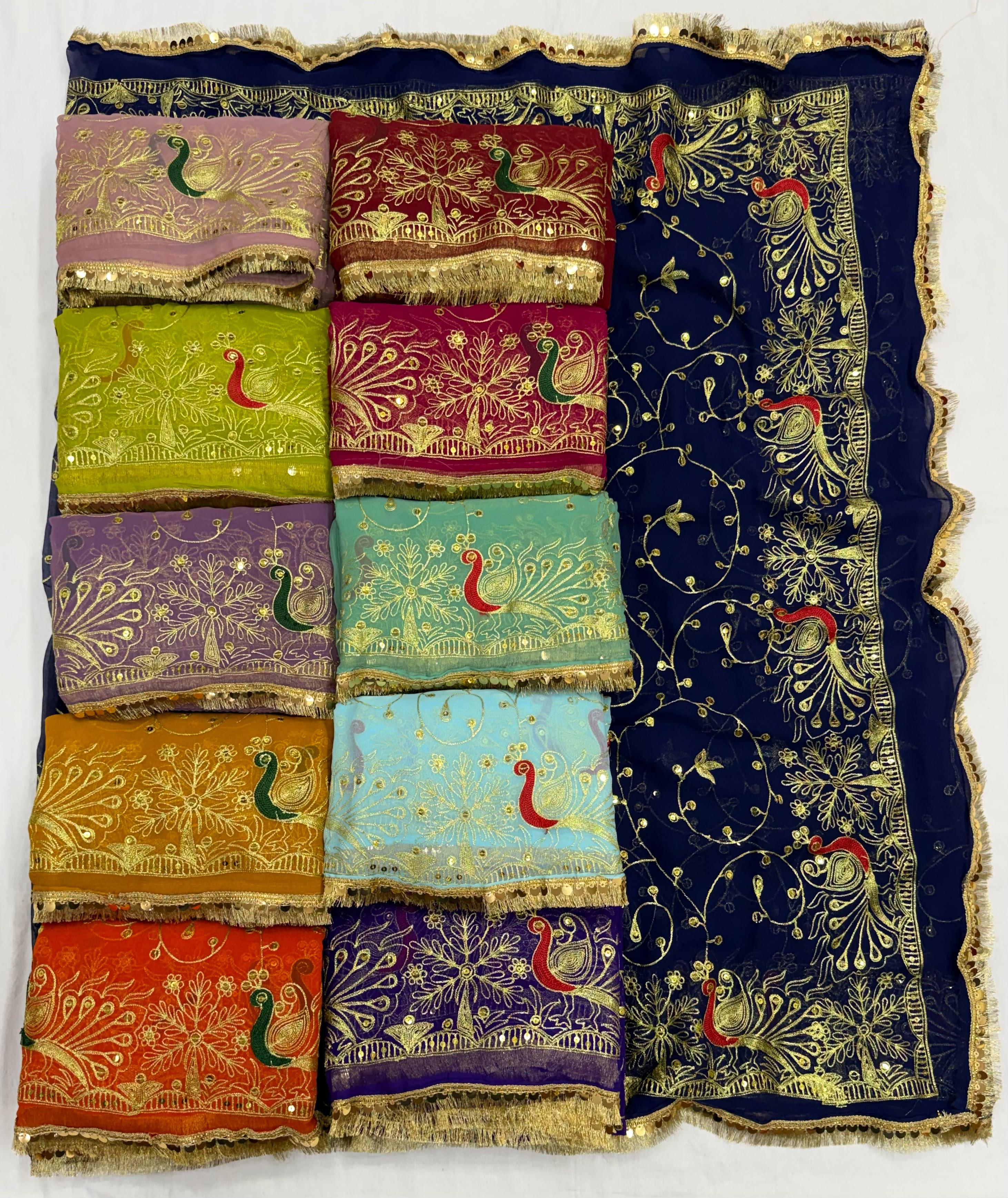 Vintage Peacock Royal Georgette Darbari Saree | Kasab Sequence Work with Blouse