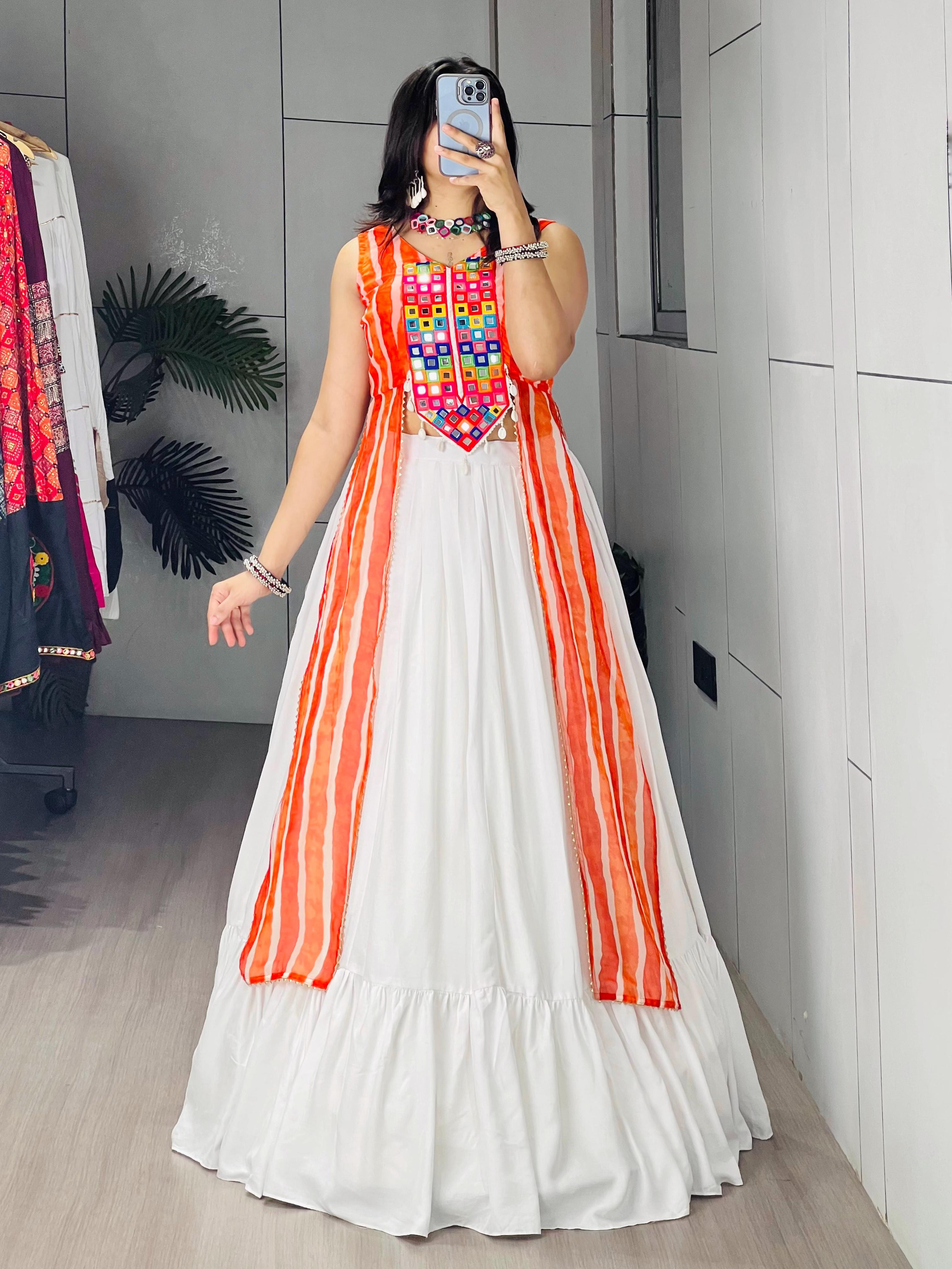 Leheriya Print Cotton Kurti with Traditional Lehenga Set for Women