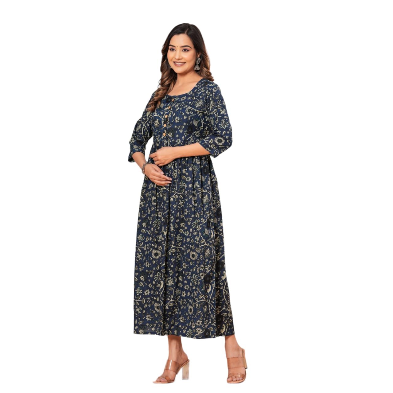 Chidiya Blue Printed Maternity Feeding Kurti