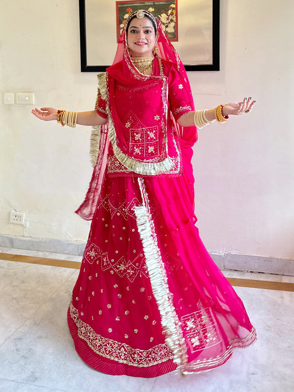 Magenta Coloured Hamrahi Pure Fabric Wedding Zardoji Work Rajputi Poshak