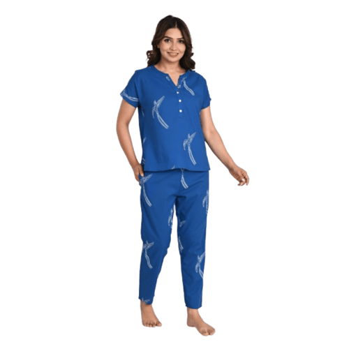 Women Cotton Printed Night Top Pyjama Suit Set