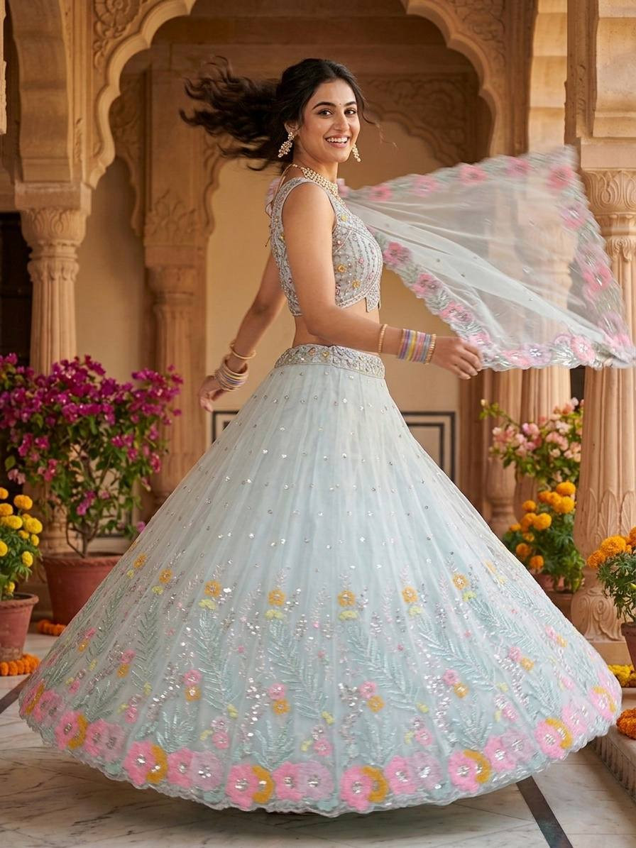 Premium Organza Silk Sequins Embroidery Lehenga Set with 4 Meter Flare | Wedding & Party Wear