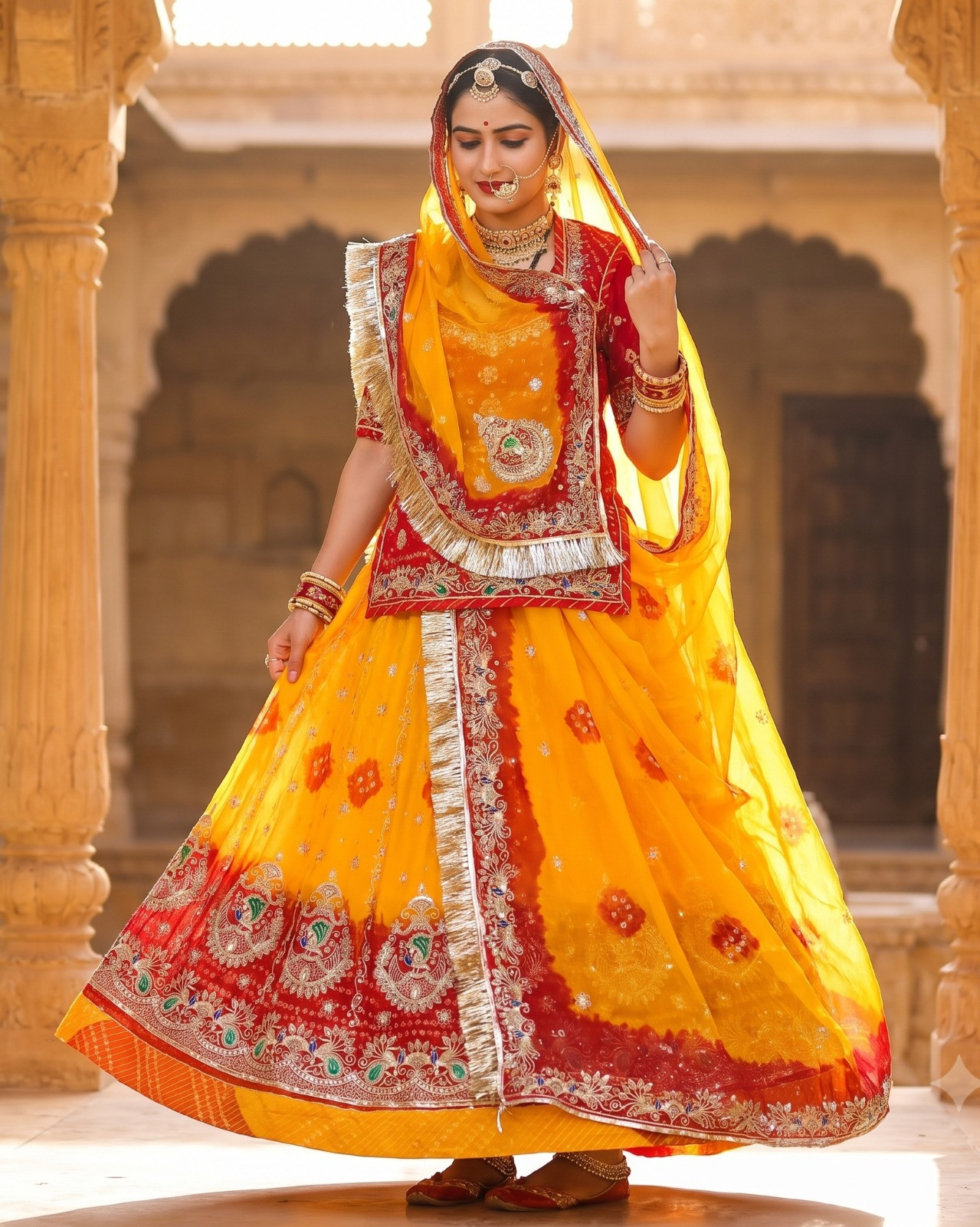 Heavy Designer Rajputi Poshak | Half Pure Fabric with Stone & Kundan Work