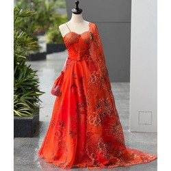 Exclusive Pure Organza Corset Lehenga Set – Digital Print & Sequins Work