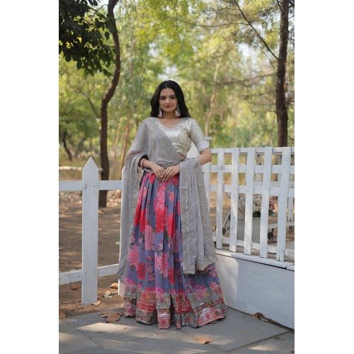 Wedding Occasions Kalamkari, Sequins Printed  Lehenga Set