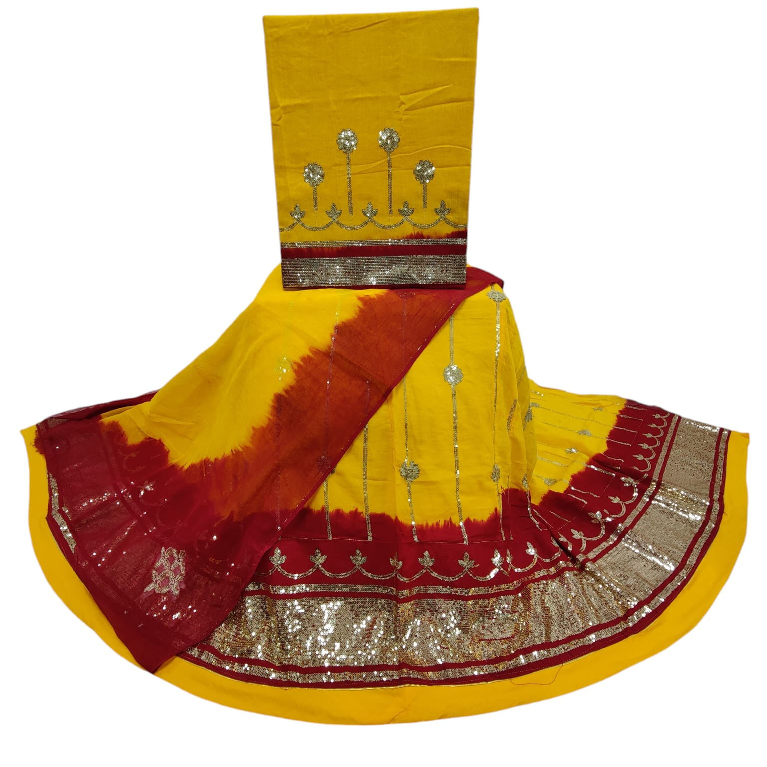 Pure  Cotton Twotone With Sequence Rajputi Poshak (Semi Stich)