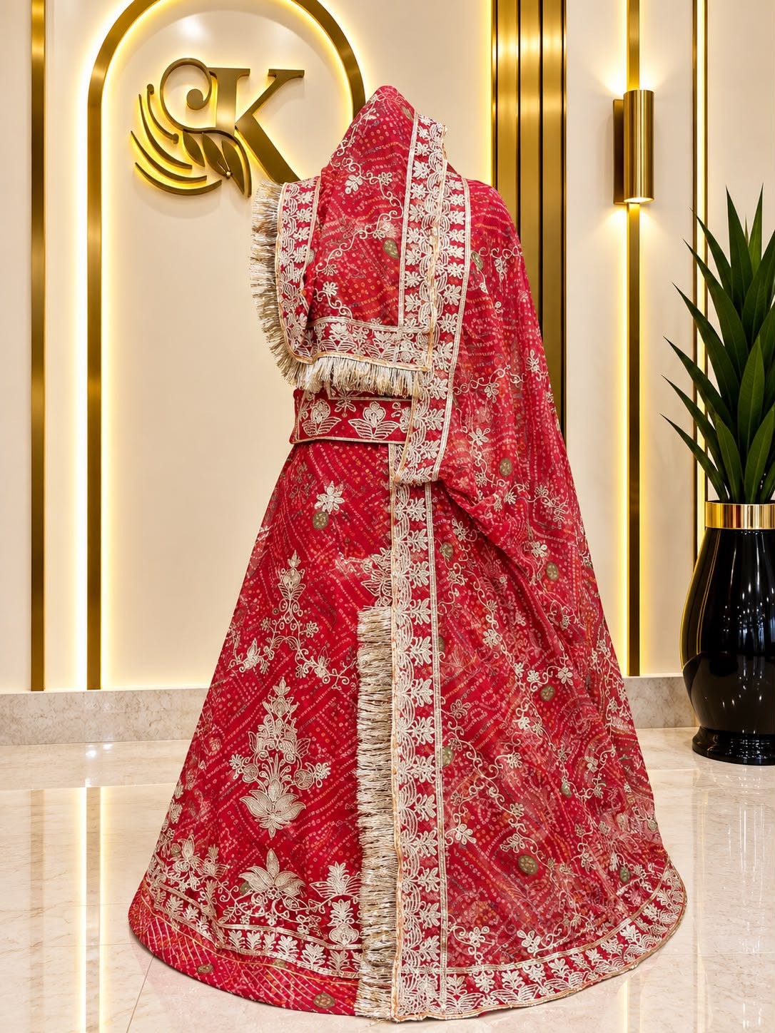 Red Chundri Half Pure Rajputi Poshak with Heavy Zari Work & Designer Odhna