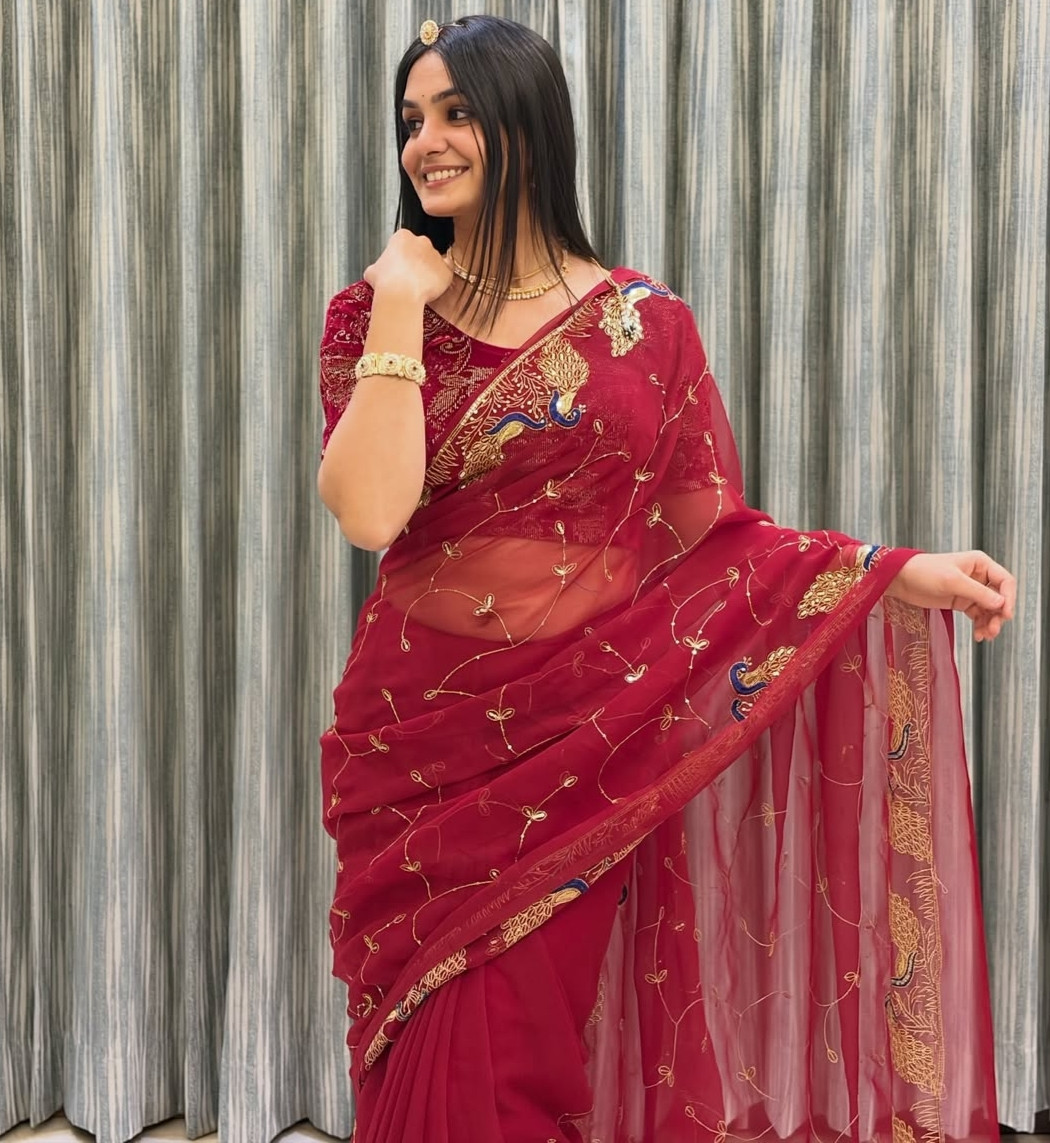 The Peacock- Vintage Look Royal Georgette Saree