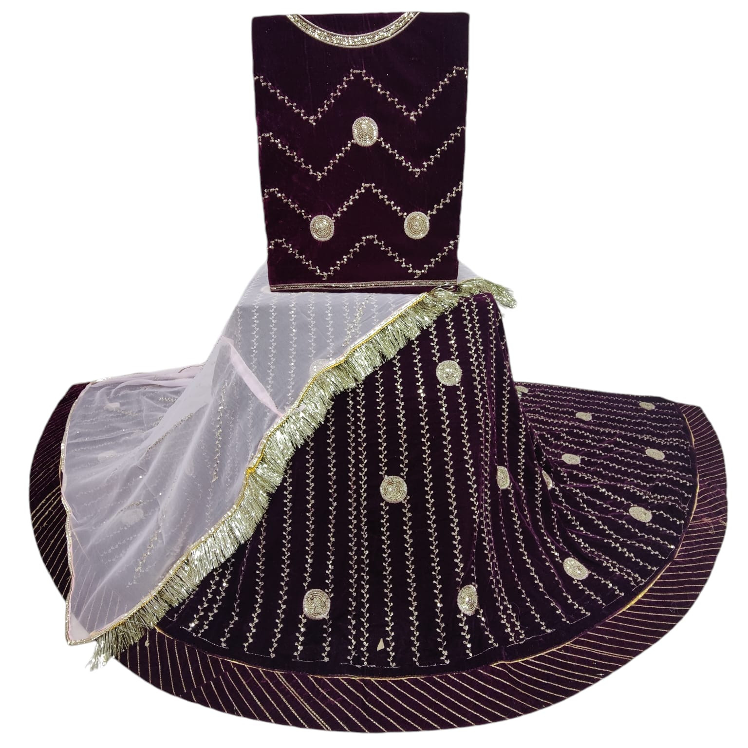 Heavy Boder With Sequence Zari Work Rajputi Suit (Semi Stiich)