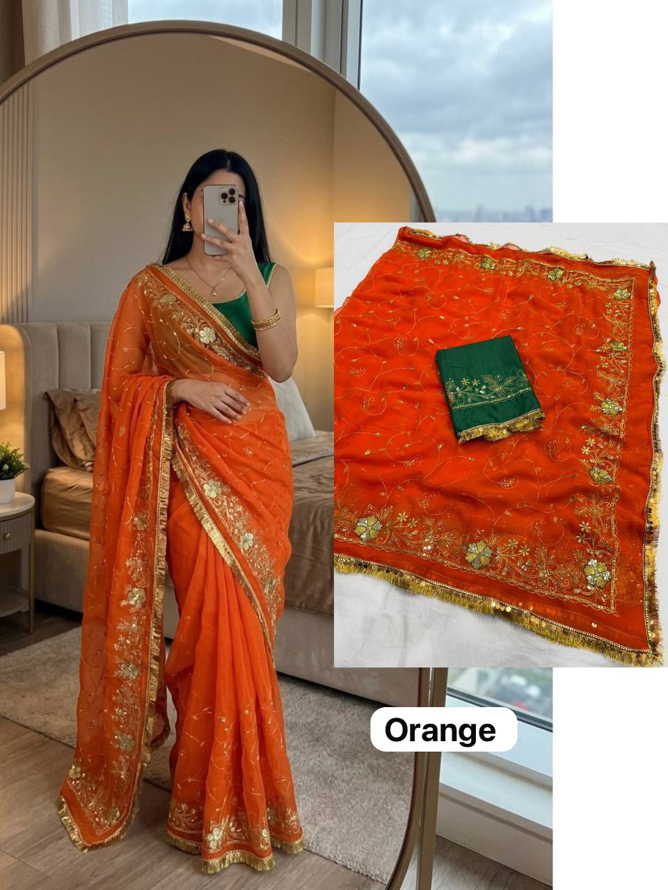 Premium Royal Georgette Darbari Saree with Sequins Lace Work & Matching Blouse | Elegant Party Wear Saree