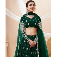 Embroidered Semi Stitched Lehenga Choli Dupatta Set – Green Nova (Georgette, Thread & Zari Work)