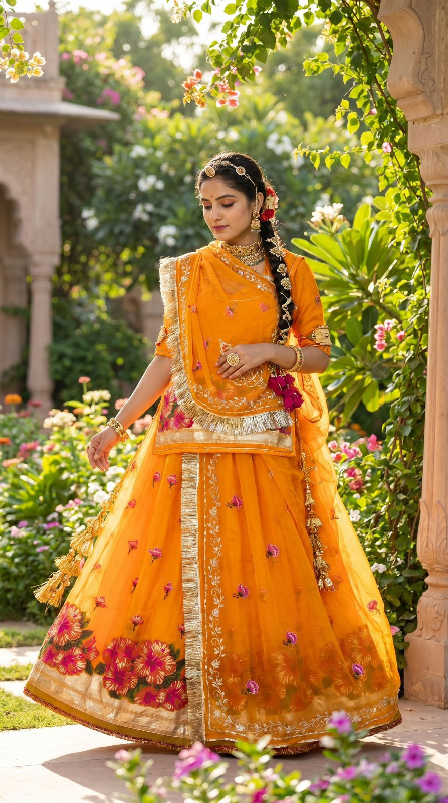 Premium Banarasi Pure Parcha Rajputi Poshak with Japan Tora Odhna | Semi-Stitched | Up to 3XL