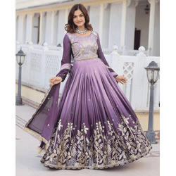 Embellished Lavender Semi-Stitched Lehenga Choli with Zari & Sequins Work
