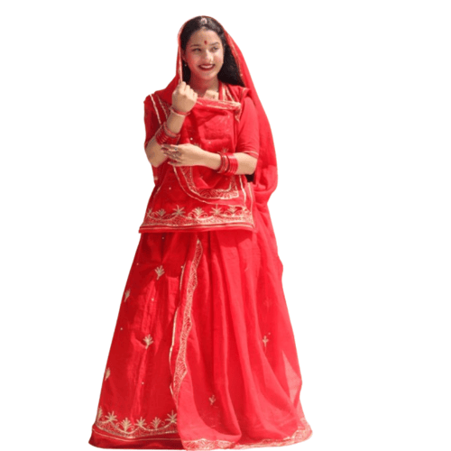 Karwa Chauth Special Cotton Rajputi Poshak Wth Sequence And Zari Work