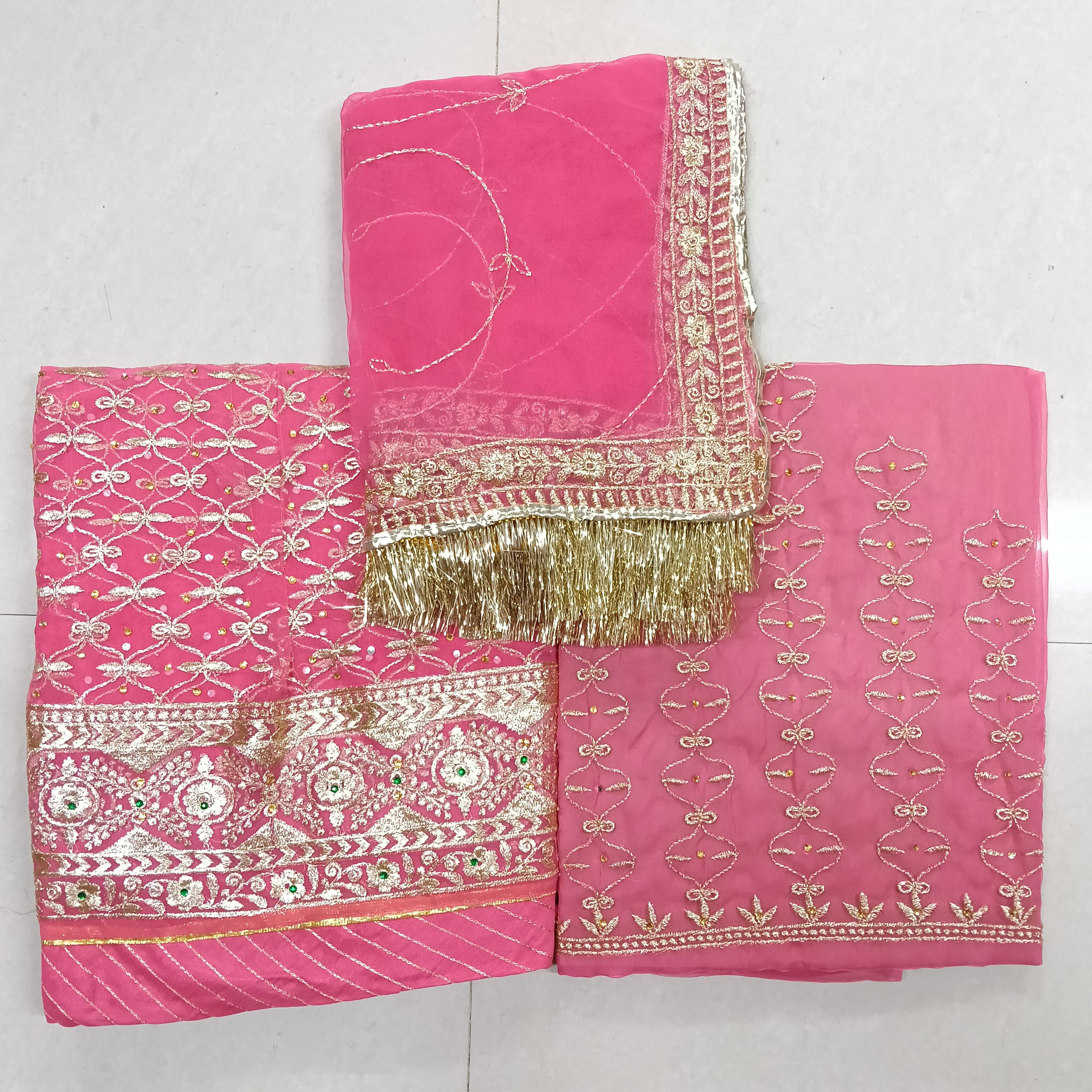 Designer Poshak Set – Heavy Zari, Stone & Kundan Work with Contrast Odhni