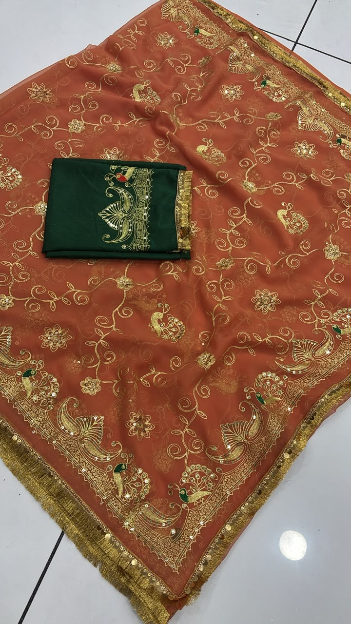 Premium Royal Georgette Rajwadi Saree with Kasab Sequin Work