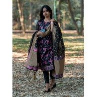 Elegant Black Jacquard Women’s Kurta Pant Dupatta Set – Festive & Party Wear