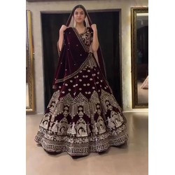 Wedding Special 9000 Velvet Lehenga with Heavy Coding Sequins Work | 4 Meter Flare | Dual Dupatta | Double Cancan & Canvas Patta