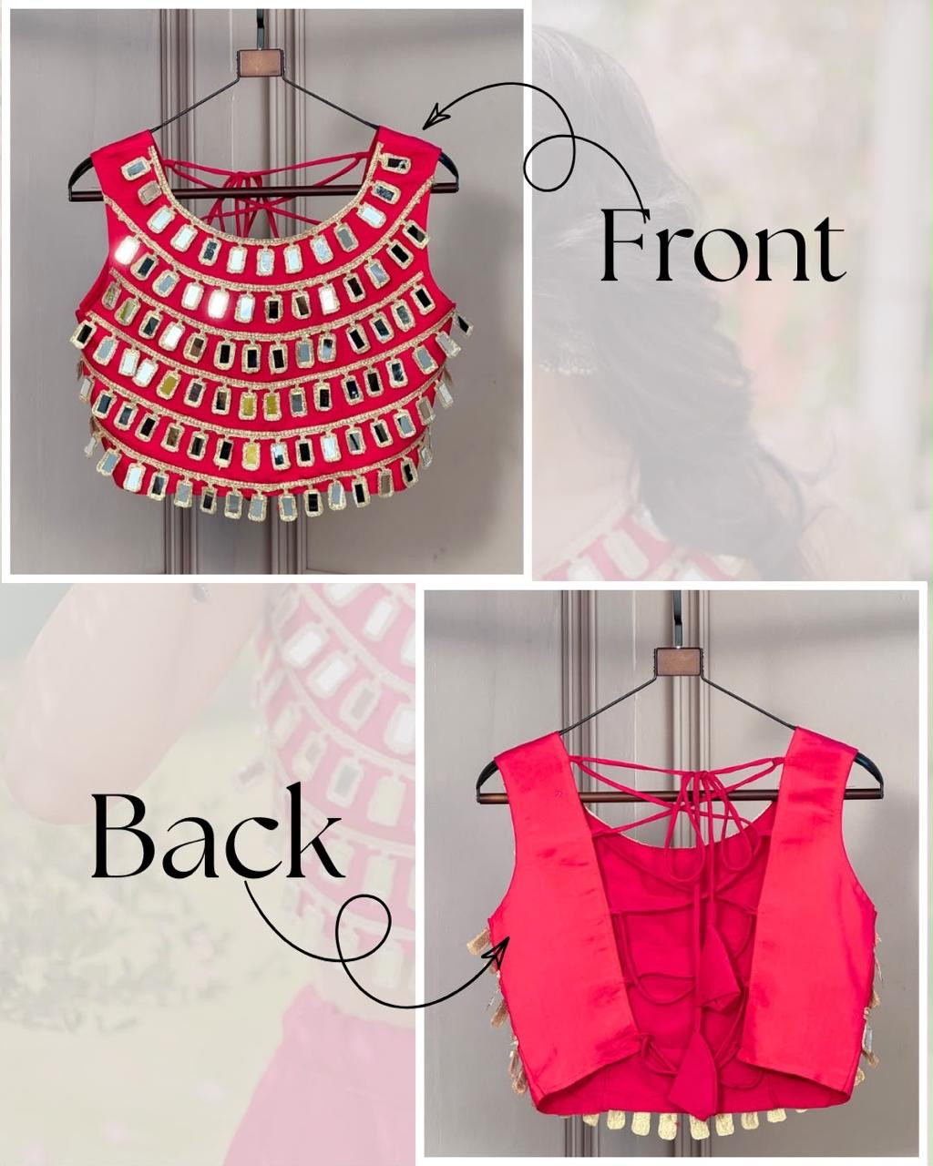 Navratri Blouse – Full-Stitched Roman Silk Mirror Lace Work Blouse