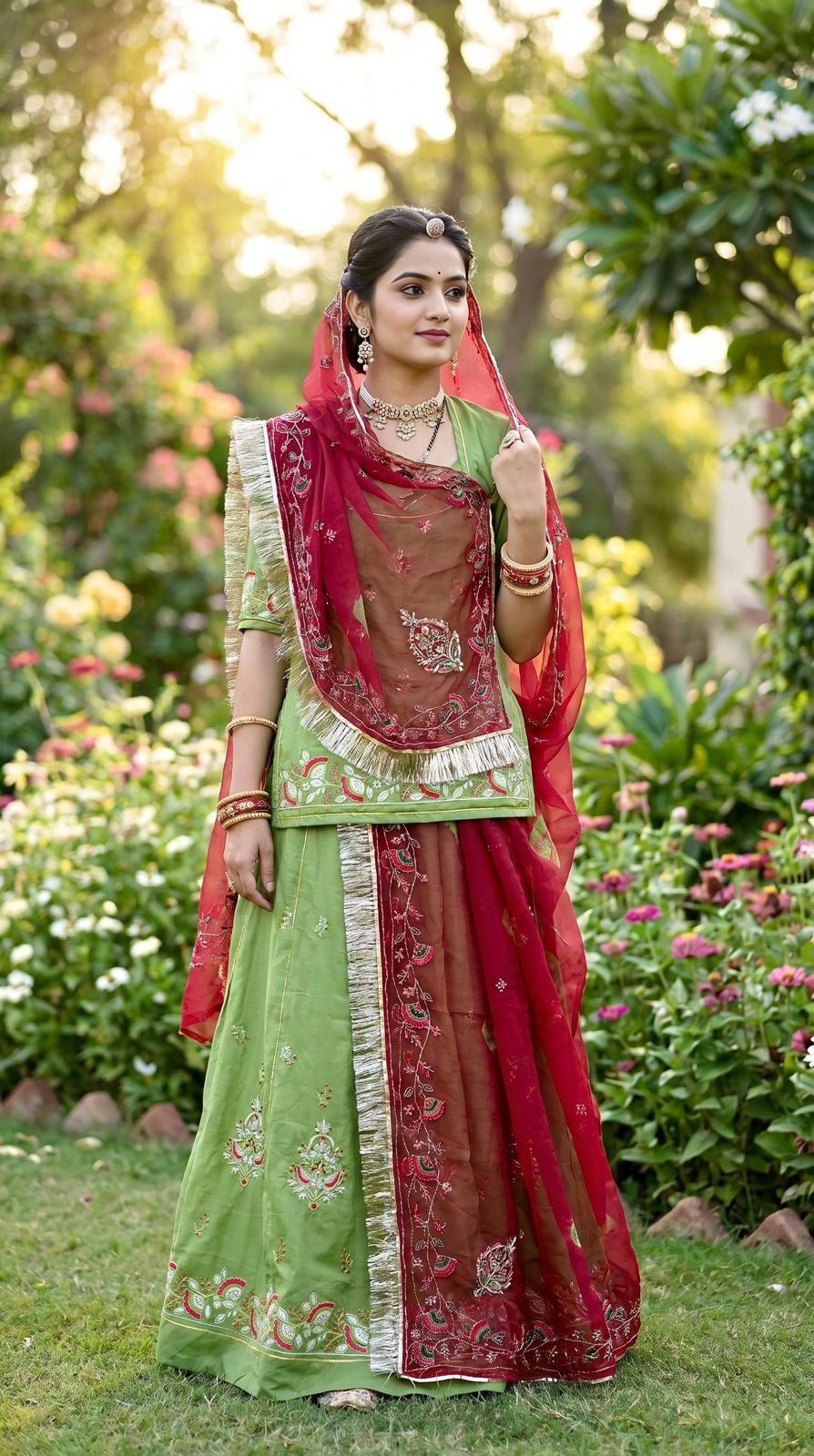 Royal Rajputi Poshak - Chanderi Silk with Japan Tora Odna (Semi-Stitched)