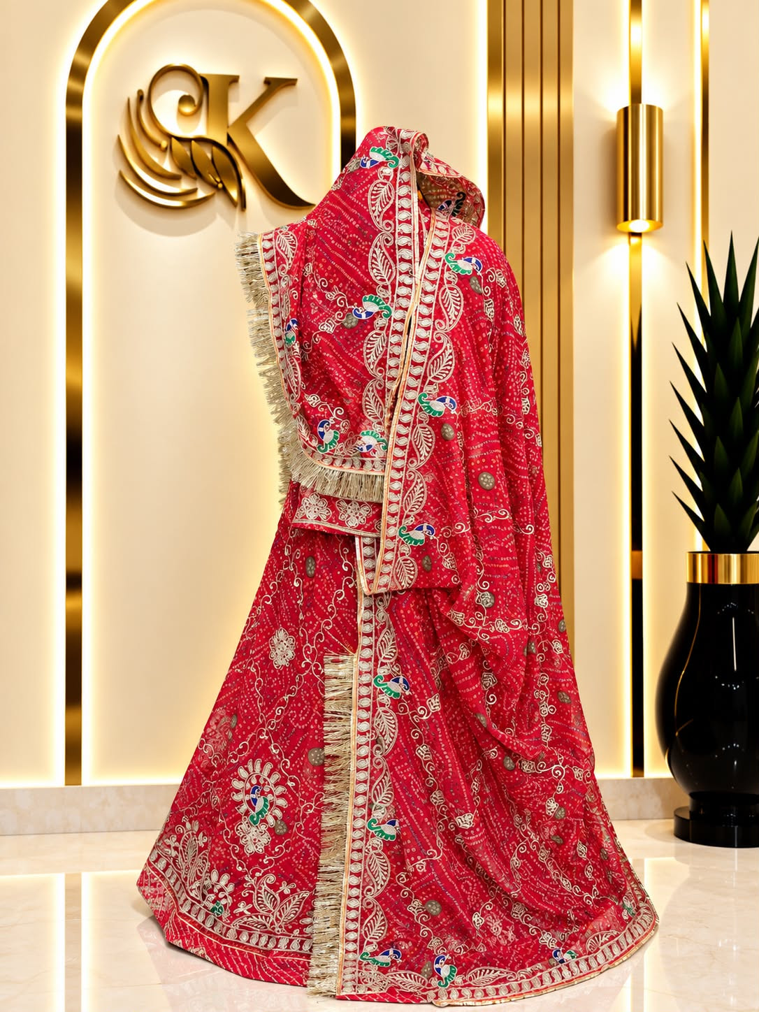 Red Chundri Half Pure Rajputi Poshak with Heavy Zari Work & Designer Odhna