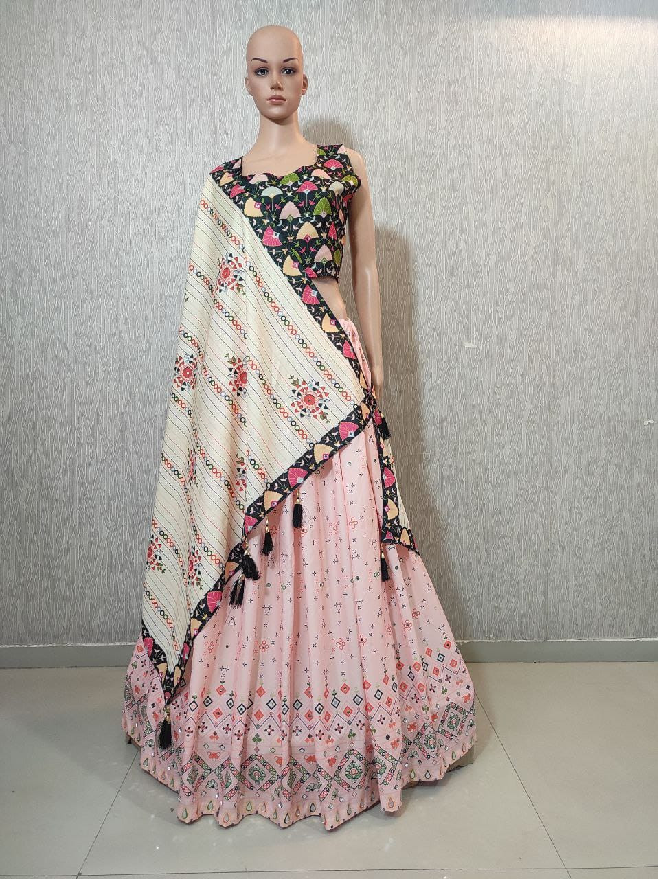 Real Mirror Work Heavy Butter Silk Lehenga