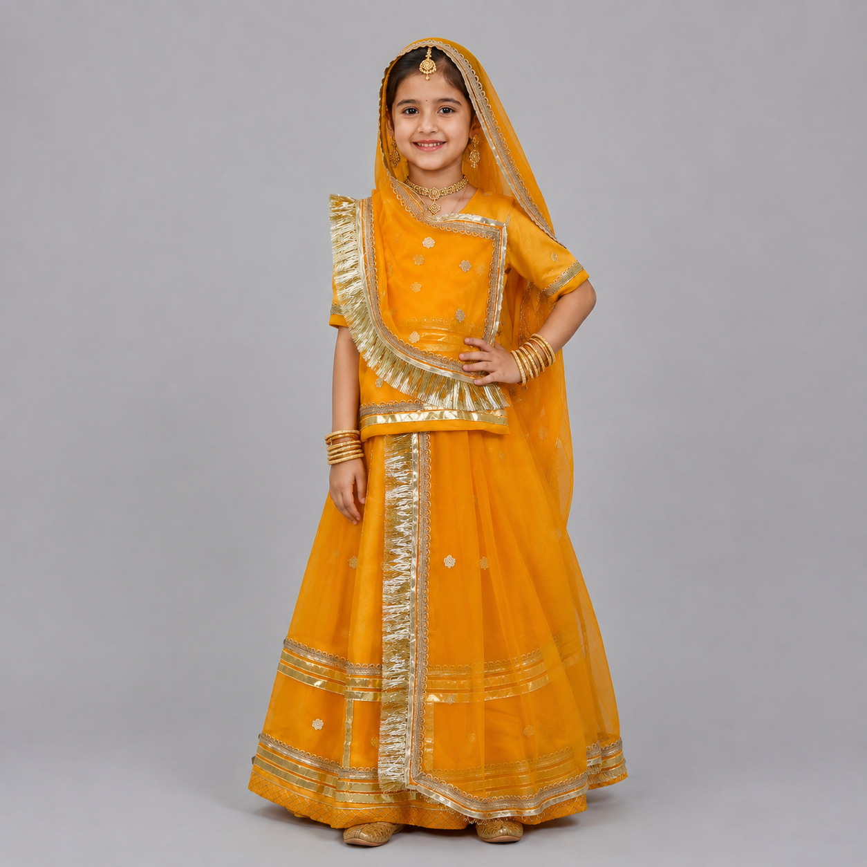 Baby Girl Rajputi Poshak – Premium Silk Dress with Humrahi Pure Odhna | Age 3–11 Years
