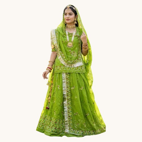 Designer Rajputi Poshak in Chanderi Silk with Japan Tora Odhna - Royal Indian Attire
