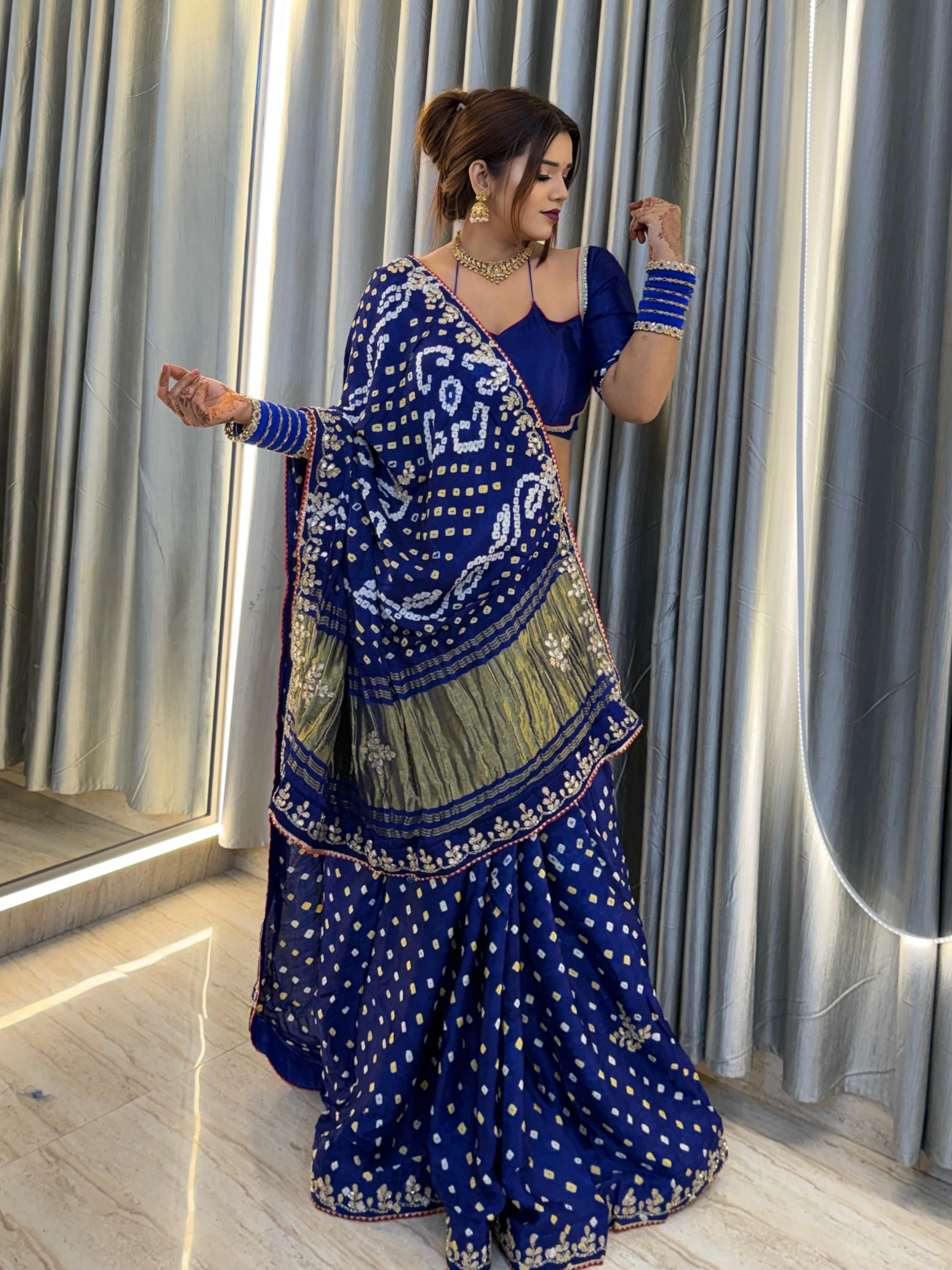 Designer Gaji Silk Bandhani Saree with Handwork Gota Patti & Lagdi Patta