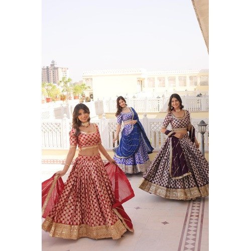 Royal Elegance: Embroidered Sequins Viscose Jacquard Lehenga