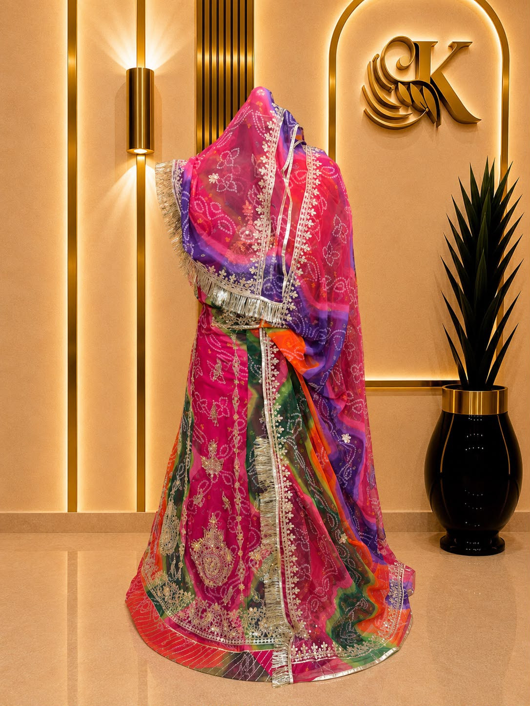 Vintage Pachranga Rajputi Poshak – Half Pure Fabric with Four Side Border Odhna & Astar Magji