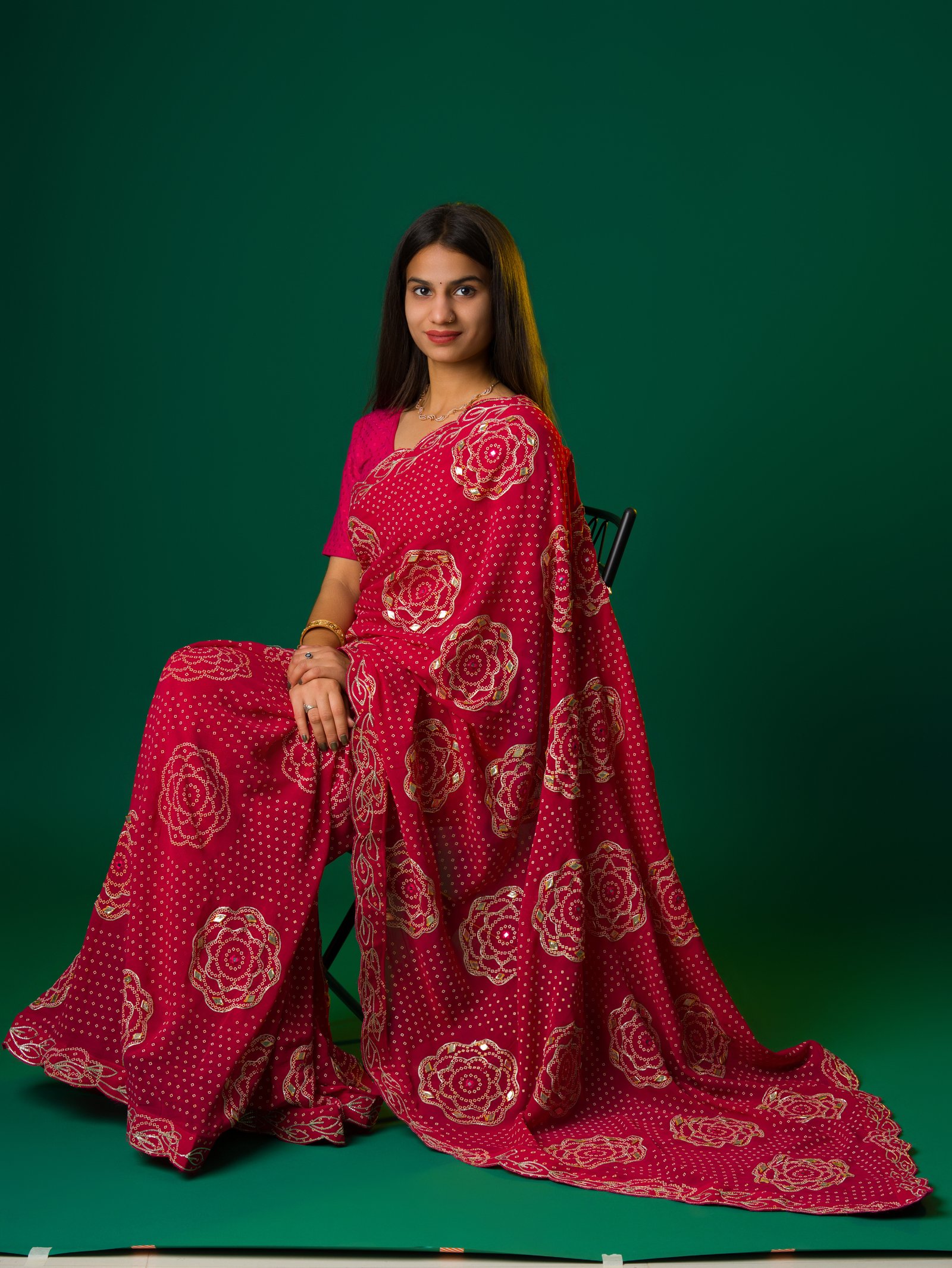 New launch pure Georgette Bandhani Kacha Gotapatti Work Saree AMT Rani