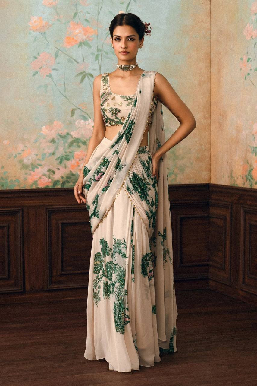 Premium Star Georgette Ready-to-Wear Lehenga Saree with Attached Pallu