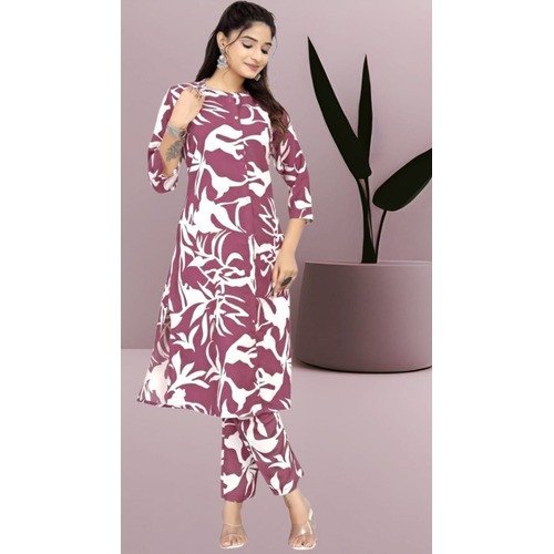 Pink & Multicolour Rayon Kurti Pant Set – Soft, Stylish & Comfortable