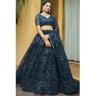 Embellished Semi-Stitched Georgette Lehenga Choli with Embroidered Dupatta – Cerulean Blue