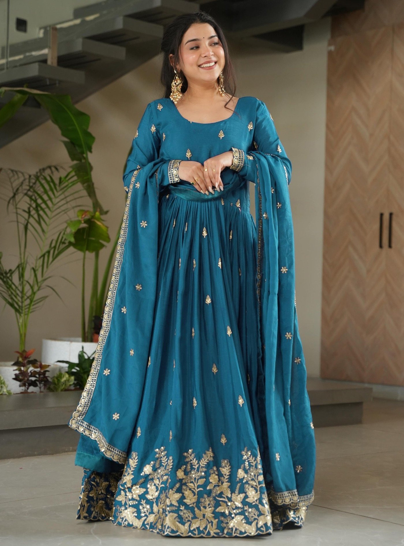 Dulhan Elegant Ethnic Anarkali Gown with Embroidered Dupatta